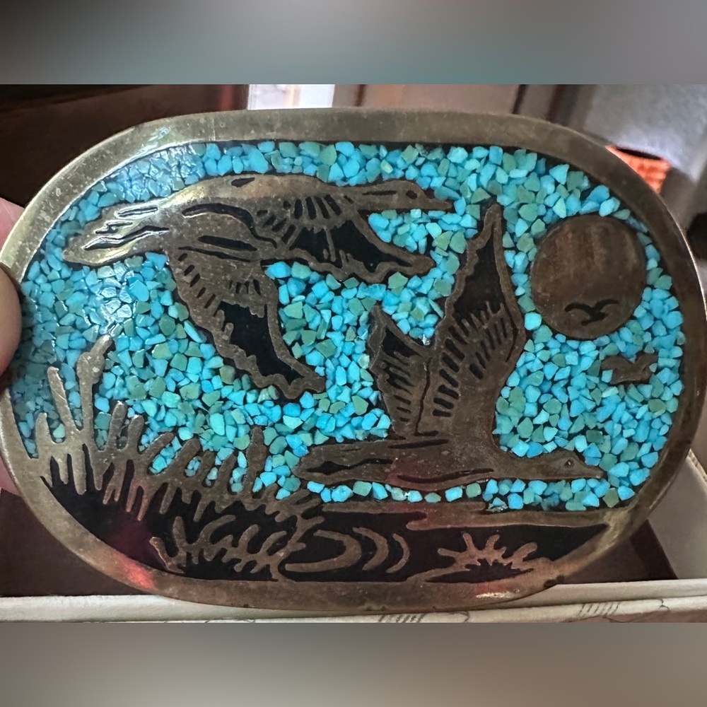 Turquoise and Gold toned  Belt Buckle